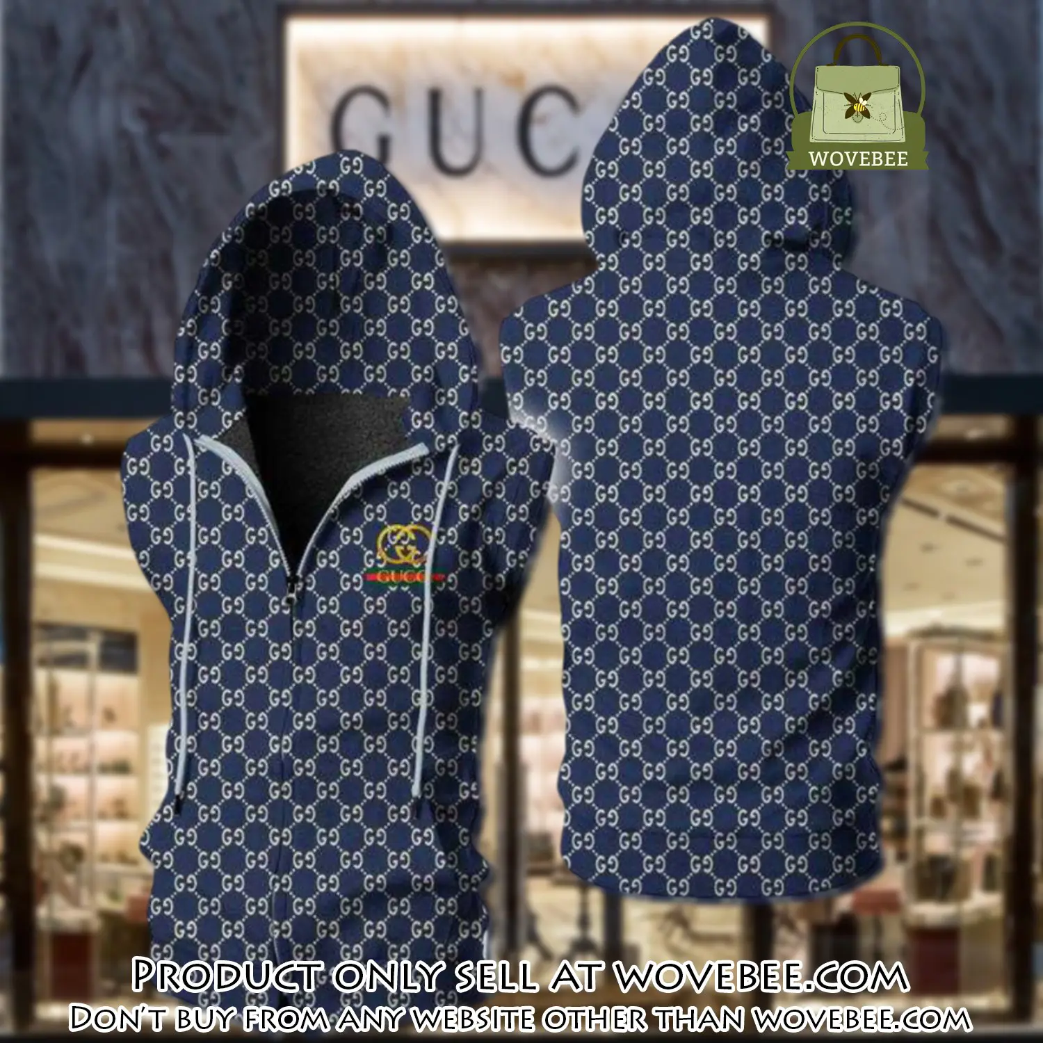 Gucci navy unisex sleeveless zip up hoodie luxury for men women szh005 wvb0526399